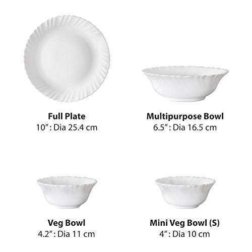 Larah by BOROSIL Opalware Dinner Set - 19 Pieces, White, Blue Eve Silk